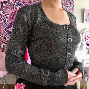 silver glitter cropped cardigan sweater